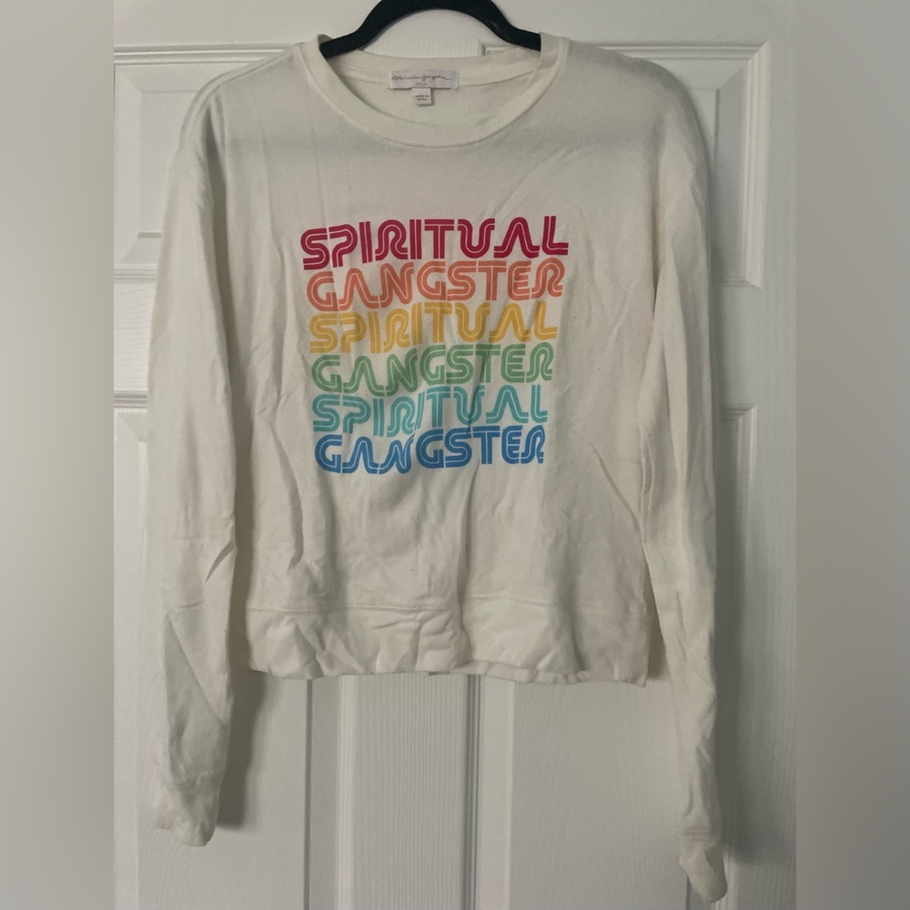 Spiritual Gangster White Long Sleeve with Multicolor Graphic